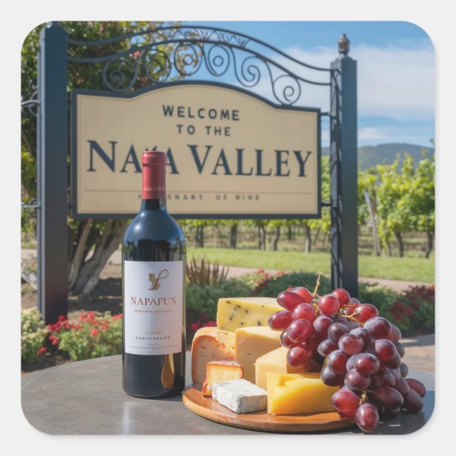 Napa Valley Wein Flasche Begrüßungszeichen Quadratischer Aufkleber (Vorderseite)