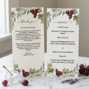 Napa Valley Weinberg Doppelseitige Hochzeit Menükarte
