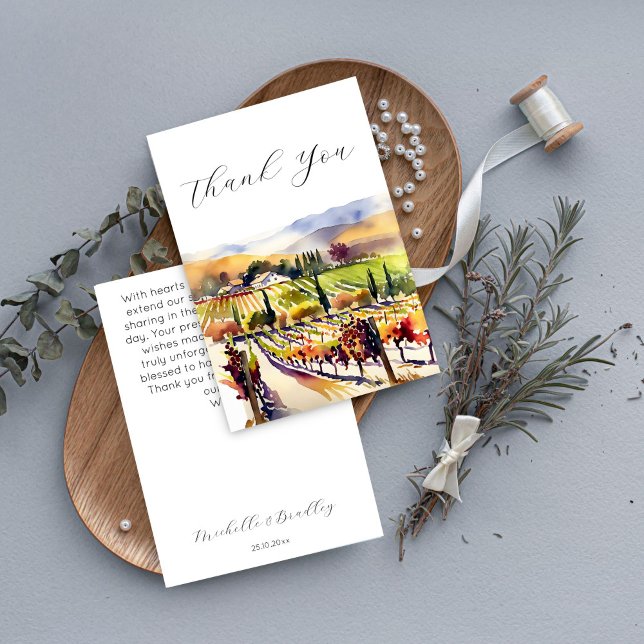 Napa Valley Weinbergsfarbe Dankeskarte (Napa Valley vineyard wedding Thank You Card watercolor vineyard scenery vineyard themed wedding)