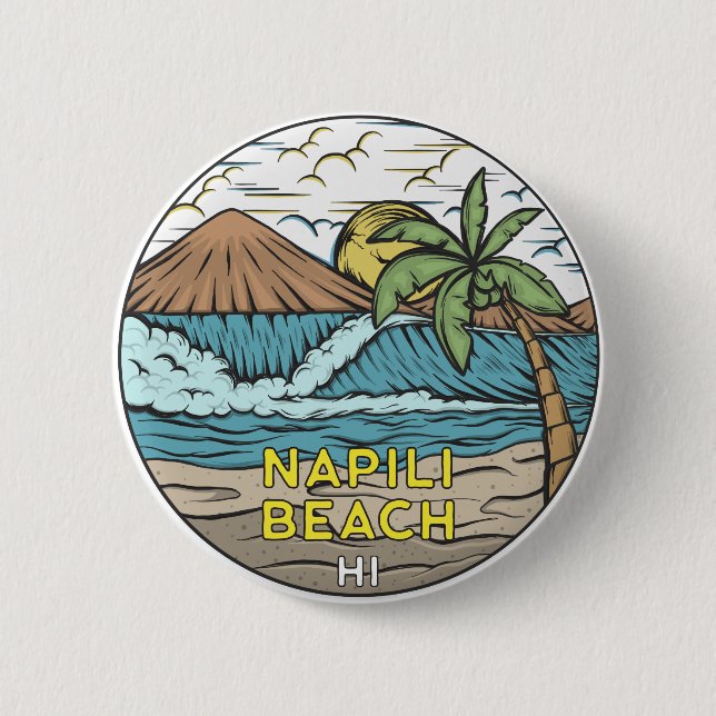 Napili Beach Hawaii Vintage auf Deutsch Button (Vorderseite)