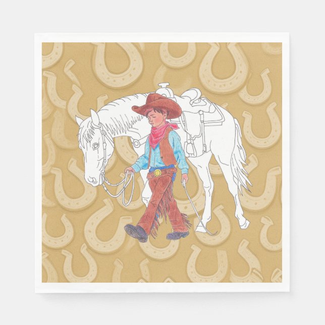 Napkin Cowboy und Horse Brown Serviette (Vorderseite)