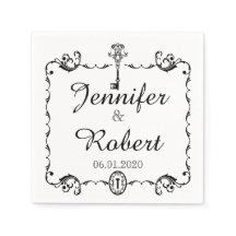 Napkin-Hochzeit mit schwarzem und weißem Schlüssel