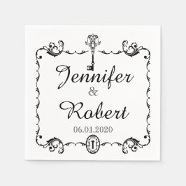 Napkin-Hochzeit mit schwarzem und weißem Schlüssel Serviette