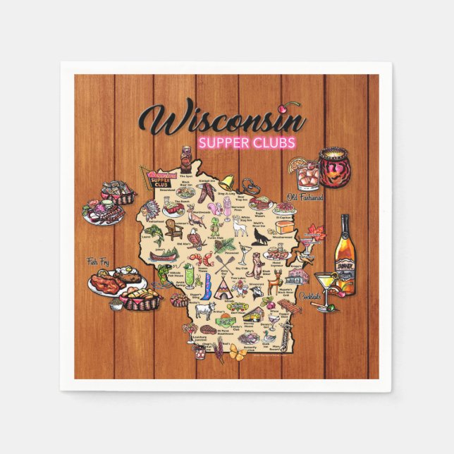 Napkin - Wisconsin Supper Club Map - Series 1 Serviette (Vorderseite)