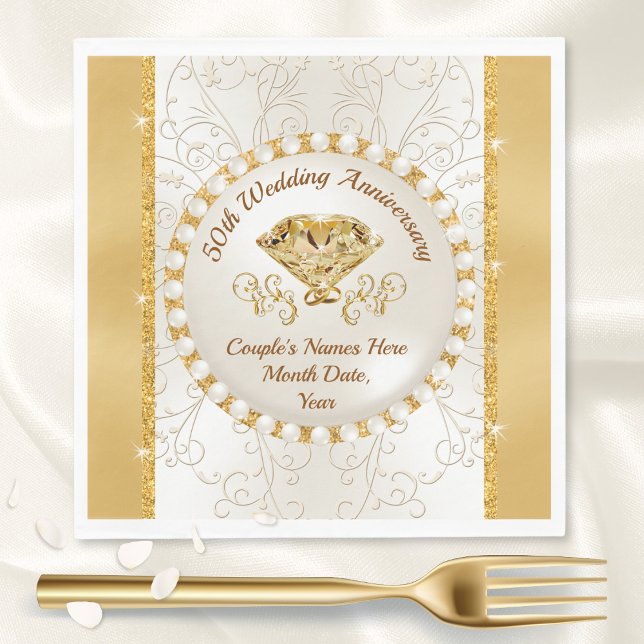 Napkins, Hochzeitsjubiläum von Elfenbein und Golde Serviette (Stunning Personalized, 50th wedding anniversary napkins. Cocktail, Dinner or Luncheon Paper Napkins.)