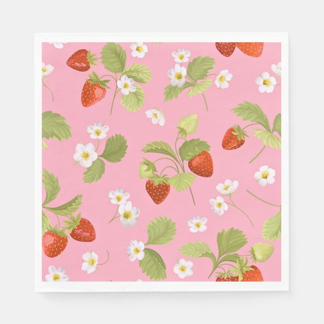 Napkins Mittagessen Rosa Erdbeeren Serviette (Vorderseite)