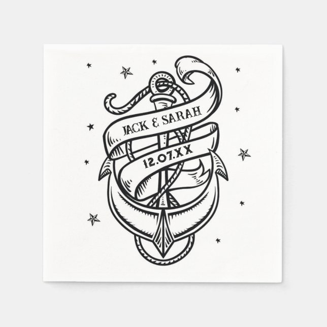 Napkins Wedding Names Anchor Tattoo Traditionelle Serviette (Vorderseite)
