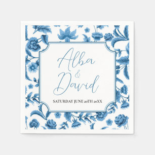 Napkins Wedding Names Chintz Blue & White Floral Serviette