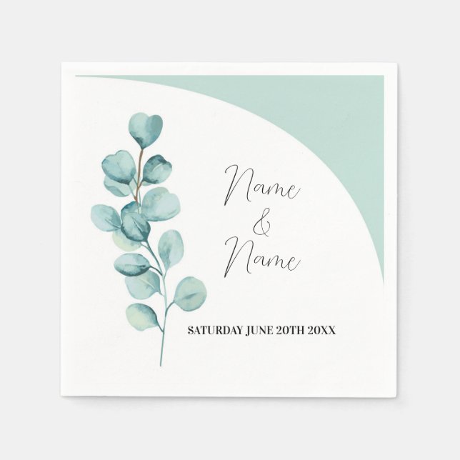 Napkins Wedding Names Eucalyptus Blätter Minze Serviette (Vorderseite)