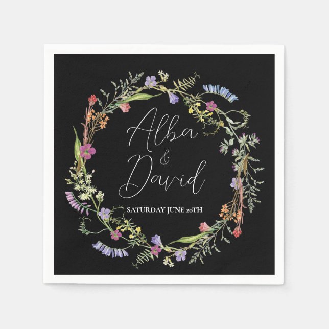 Napkins Wedding Names Wildblume Floral Dark Serviette (Vorderseite)