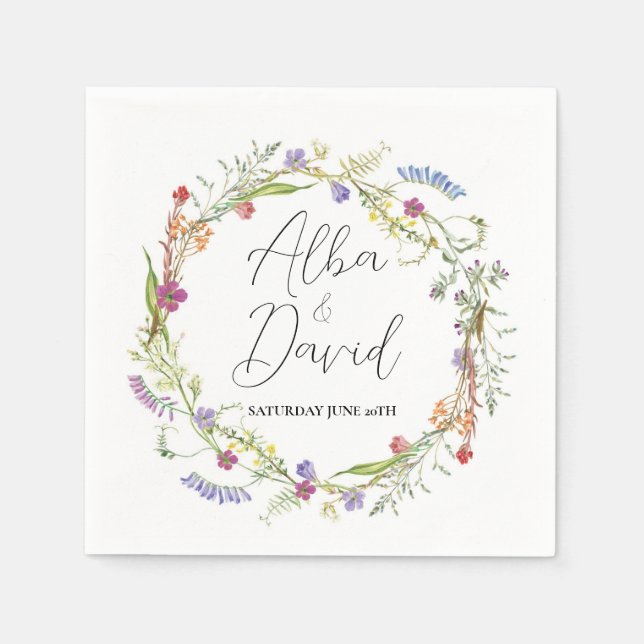 Napkins Wedding Names Wildblume Floral Serviette (Vorderseite)