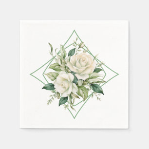 Napkins-White Roses Serviette