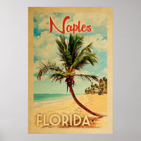 Naples Florida Vintage Palm Tree Beach Poster