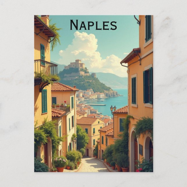 Naples Italy Vintage Travel Illustration Postkarte (Vorderseite)