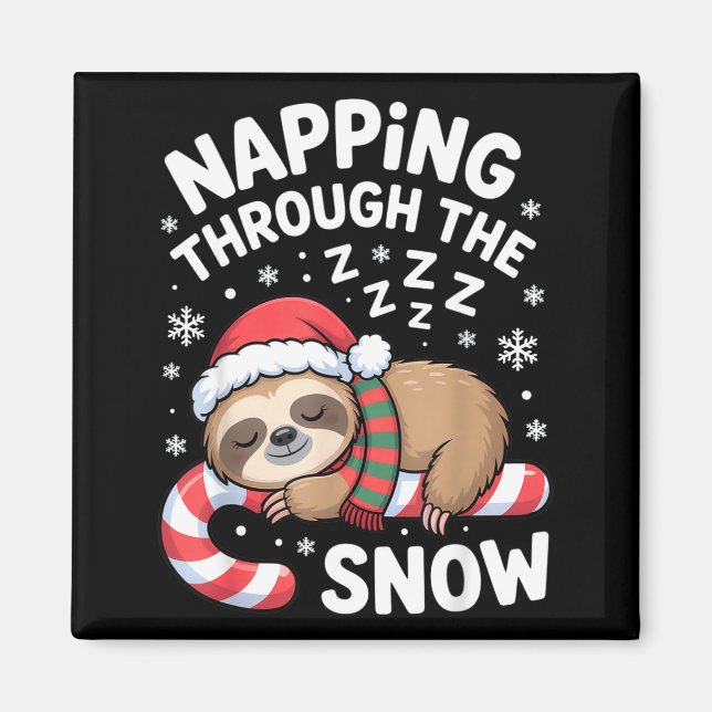 Napng Through The Snow Funny Sloth Candy Cane Xmas Magnet (Vorne)