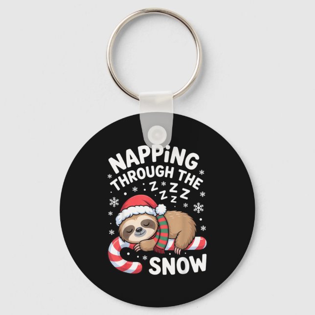 Napng Through The Snow Funny Sloth Candy Cane Xmas Schlüsselanhänger (Vorderseite)