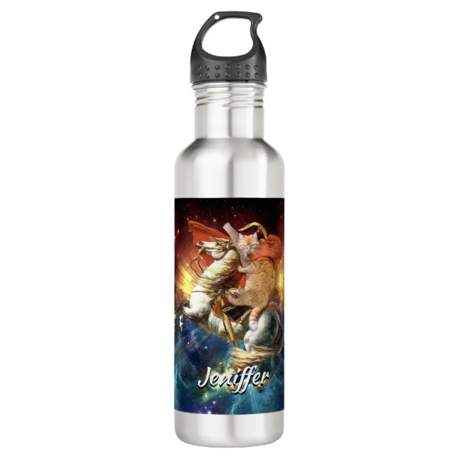 Napoleon Cat im Weltraum Edelstahlflasche (Vorderseite)