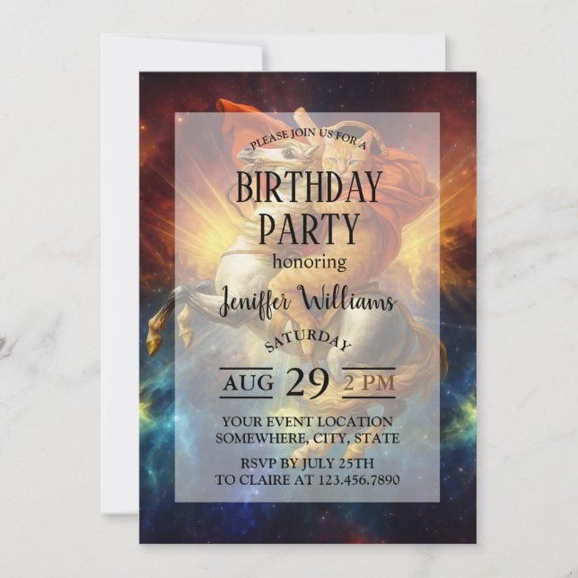 Napoleon Cat Riding Horse Through Galaxy           Einladung (Vorderseite)