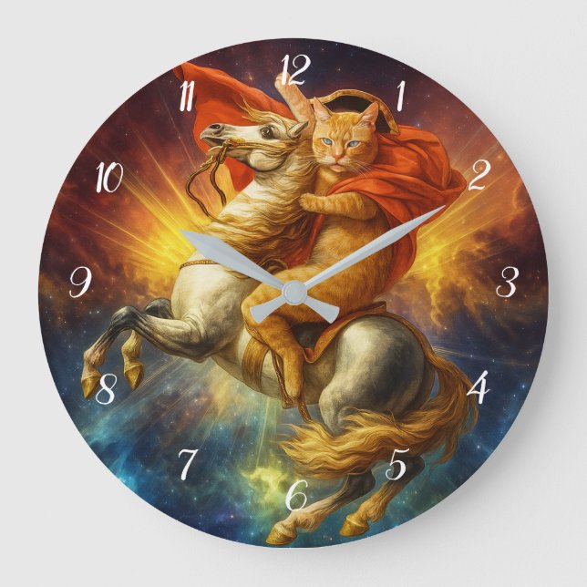 Napoleon Cat Riding Horse Through Galaxy           Große Wanduhr (Vorderseite)