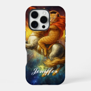 Napoleon Katze reitet Pferd durch die Galaxie iPhone 16 Pro Hülle
