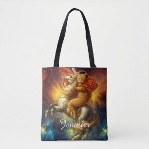 Napoleon Katze reitet Pferd durch die Galaxie Tasche