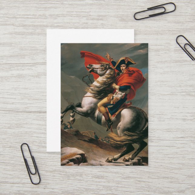 Napoleon mit Pferd, Schlacht am St. Bernard-Pass Visitenkarte (Vorderseite/Rückseite Beispiel)