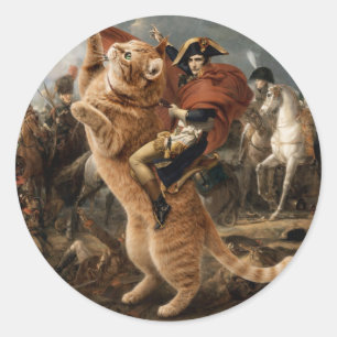 Napoleon reitet eine riesige Kampkatze Runder Aufkleber