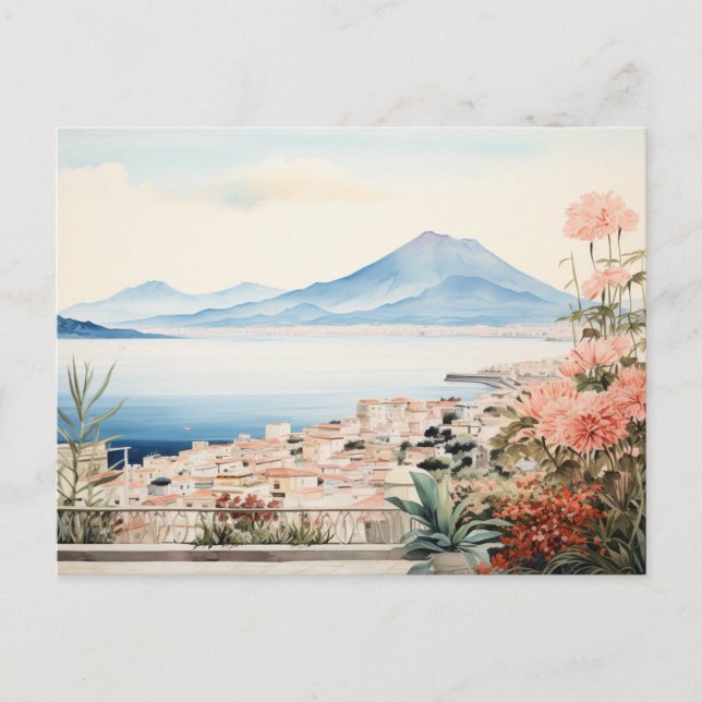 Napoli Serenity: Kunstdrucke digitaler Wasserfarbe Postkarte (Vorderseite)