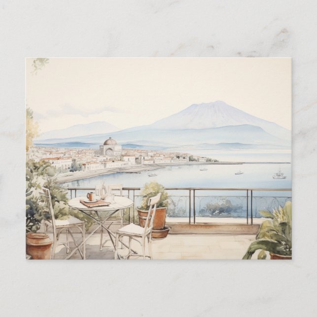 Napoli Serenity: Kunstdrucke digitaler Wasserfarbe Postkarte (Vorderseite)