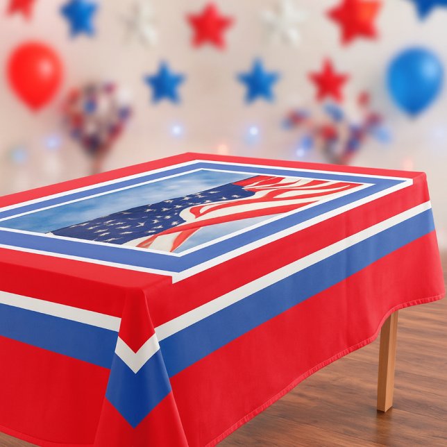 Nappe 4 juillet Patriotique rouge bleu (Festive Fourth of July holiday gathering tablecloth featuring an American flag mockup.)