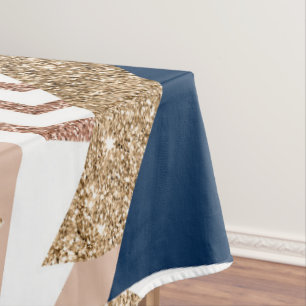 Nappe 80s Abstrait tendance Marine et Rose Motif d'or