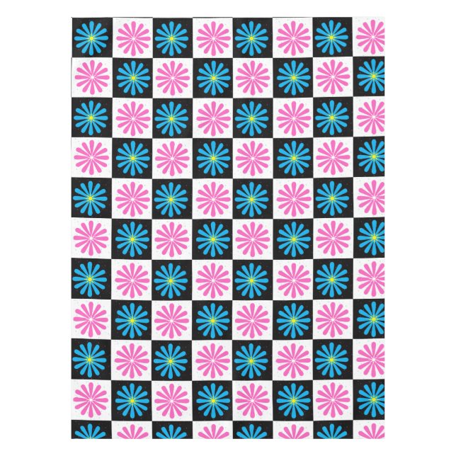 Nappe à damiers Aster bleu rose Floral Abstrait (Devant)