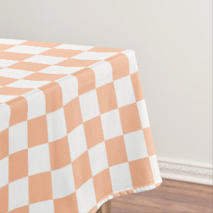 Nappe à damiers carré pêche orange blanc géométrique