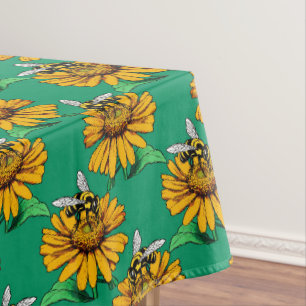 Nappe Abeille sur motif de fleur de tournesol vert