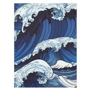 Nappe Abstrait Blue Ocean Waves Art de style japonais  