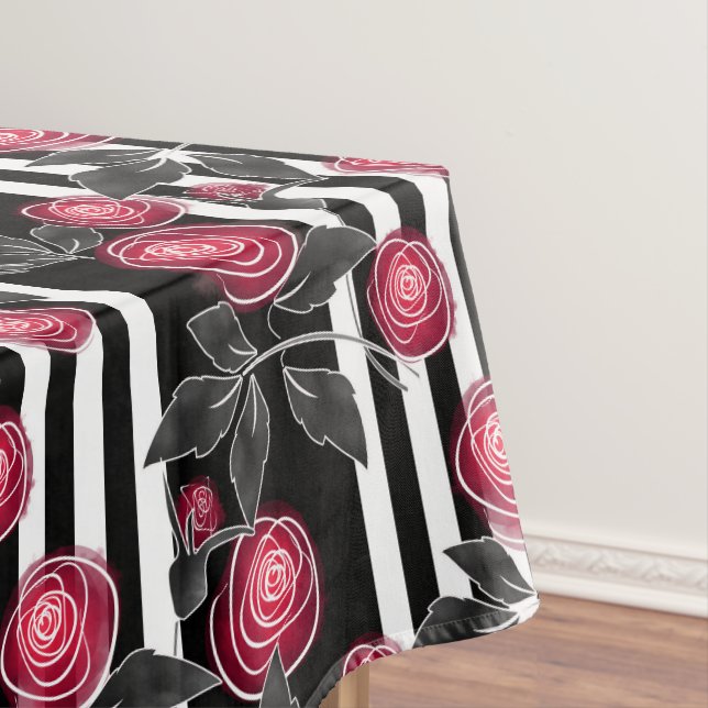 Nappe Abstrait moderne roses rouges feuilles croisées fl (In Situ)