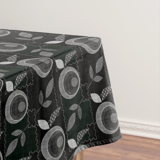 Nappe Abstrait monochrome pomme feuilles noir gris (In Situ)