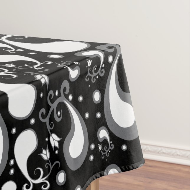 Nappe Abstrait noir et blanc Tulip Paisley Floral (In Situ)