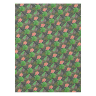 Nappe Acrylique sur toile, nénuphar rose et feuilles ver