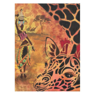 Nappe African Girl and Giraffe - Friends - Art Drawing -