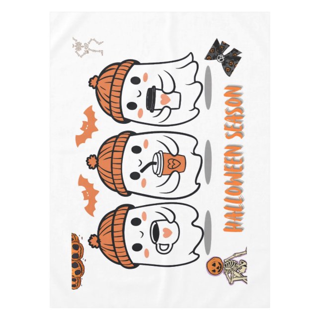 Nappe aison Halloween – fantômes café mignons (Devant)