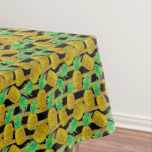 Nappe Ananas d'or sur des rayures