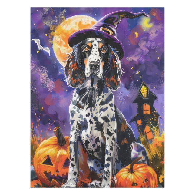 Nappe Anglais Setter Chien Halloween Sorcière Et Citroui (Devant)