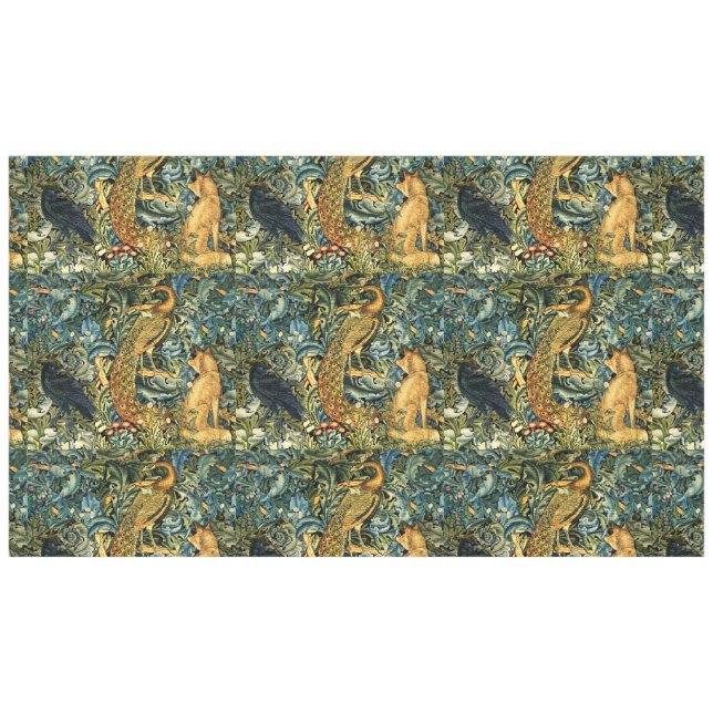 Nappe ANIMAUX FORESTIERS, RAVEN, FOX, PEACOCK Blue Green (Devant (Horizontal))