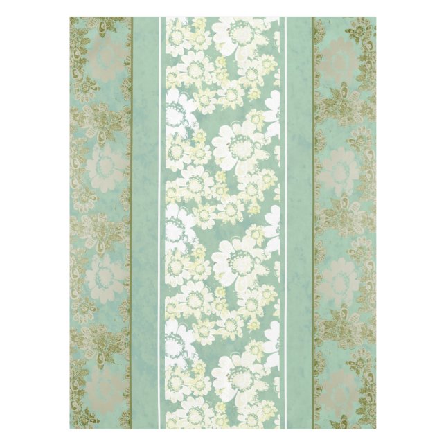 Nappe Antique dentelle Blanche vert de mer Floral (Devant)