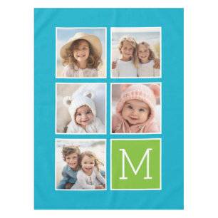 Nappe Aqua et Lime 5 Collage de Photos Monogramme