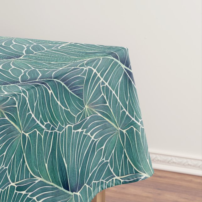 Nappe Aquarelle Bleu Vert Turquoise Tropical Feuille Mot (In Situ)