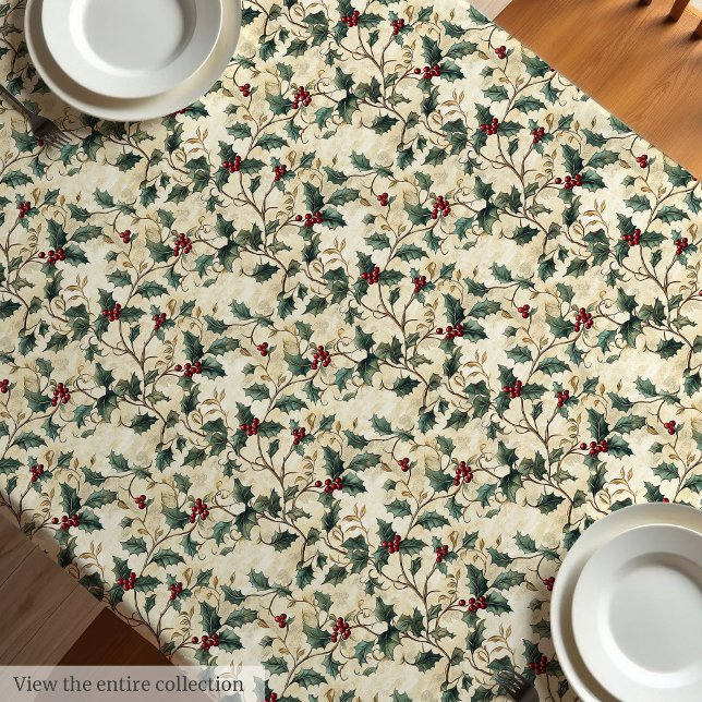 Nappe Aquarelle classique baies sèches de Noël muettes (Classic watercolor Christmas holly berries muted Tablecloth)