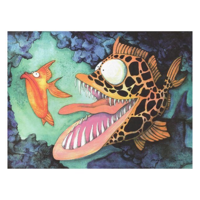 Nappe Aquarelle de poissons "des eaux dangereuses" par (Devant (Horizontal))