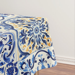 Nappe Aquarelle Moderne Méditerranéen Carreaux Bleus
